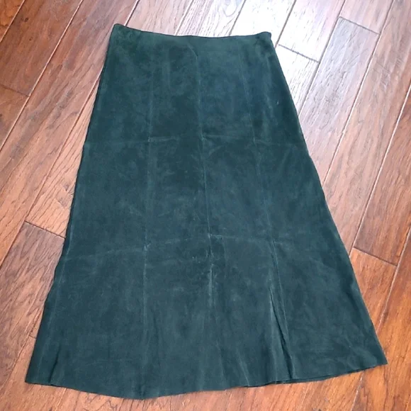 Montanaco dark green leather maxi skirt with side zipper size Large - Picture 1 of 9